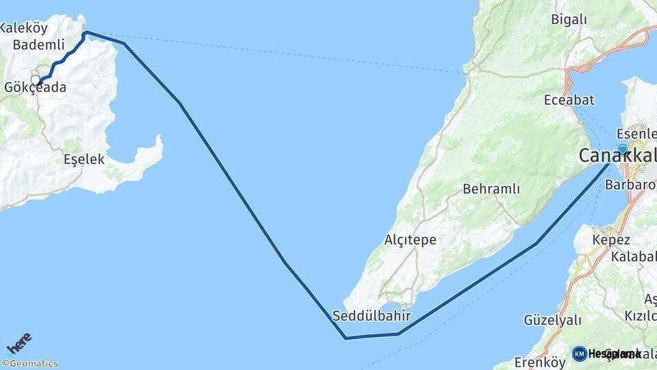 Çanakkale Gökçeada Arası Kaç Km - Yol Haritası