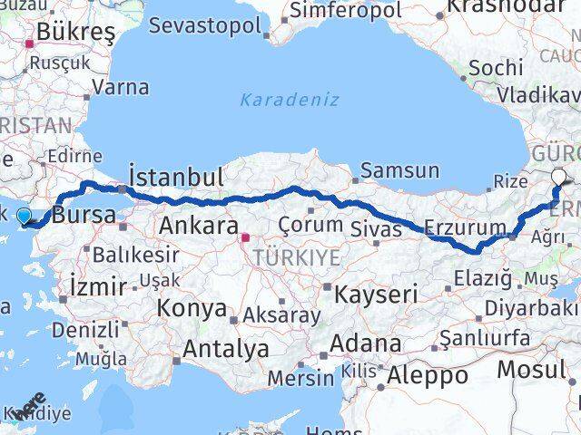 Çanakkale Gökçeada Ardahan Arası Kaç Km - Yol Haritası