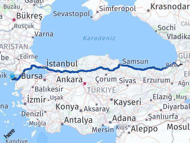 Çanakkale Gökçeada Artvin Arası Kaç Km - Yol Haritası