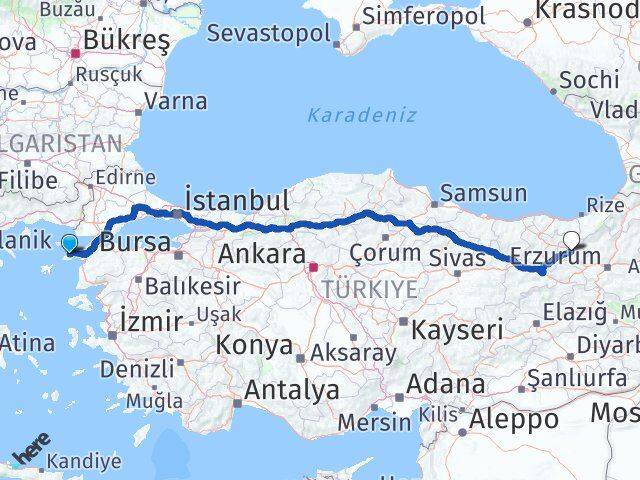 Çanakkale Gökçeada Bayburt Arası Kaç Km - Yol Haritası