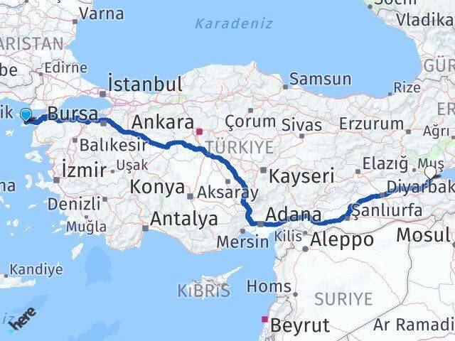 Çanakkale Gökçeada Bitlis Arası Kaç Km - Yol Haritası