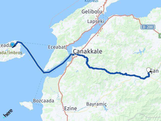 Çanakkale Gökçeada Çan Arası Kaç Km - Yol Haritası