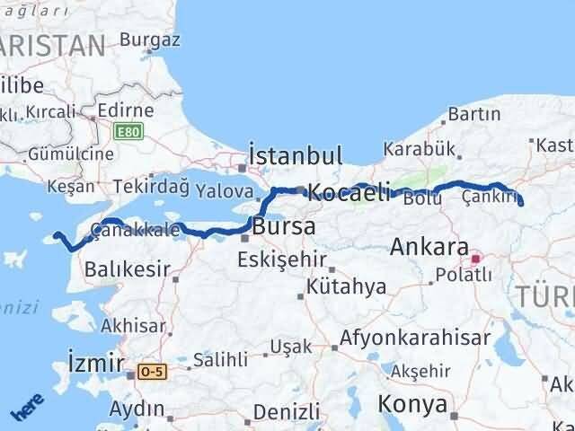 Çanakkale Gökçeada Çankırı Arası Kaç Km - Yol Haritası