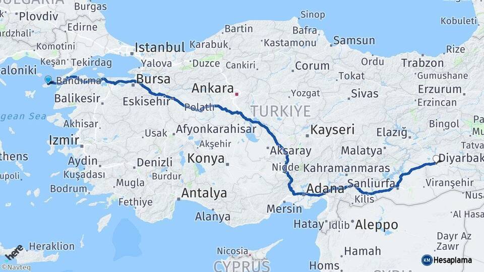 Çanakkale Gökçeada Diyarbakır Arası Kaç Km - Yol Haritası
