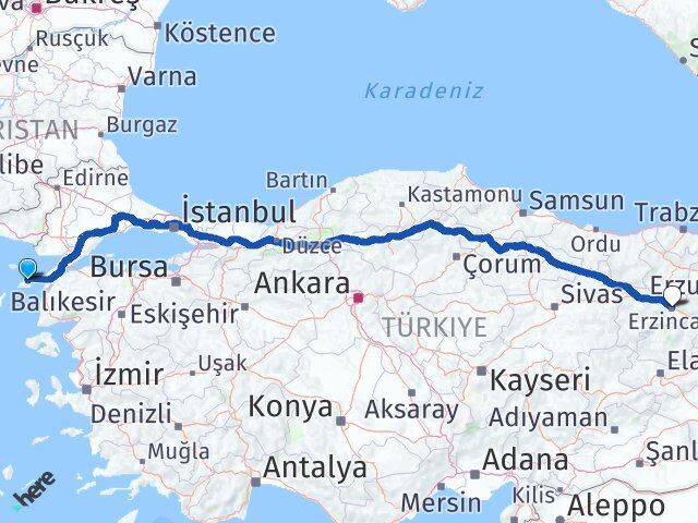 Çanakkale Gökçeada Erzincan Arası Kaç Km - Yol Haritası