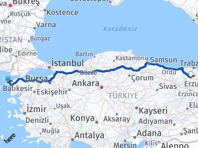 Çanakkale Gökçeada Gümüşhane Arası Kaç Km - Yol Haritası