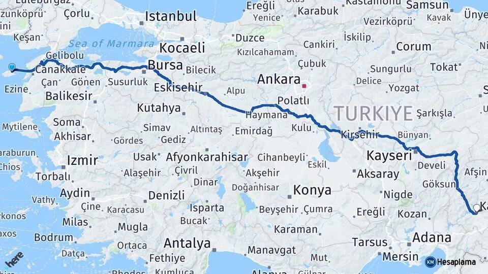 Çanakkale Gökçeada Kahramanmaraş Arası Kaç Km - Yol Haritası