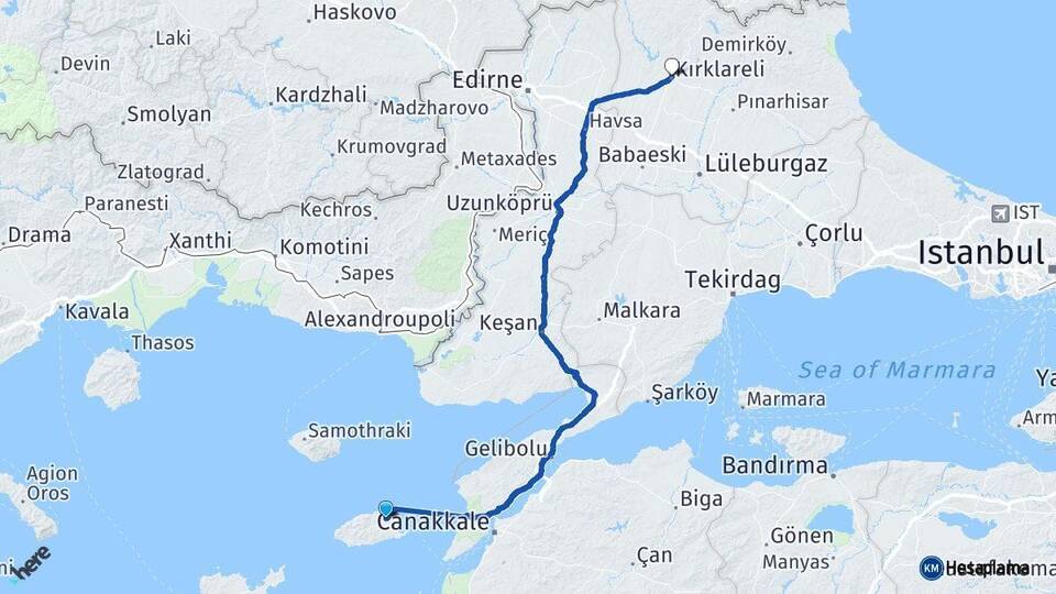 Çanakkale Gökçeada Kırklareli Arası Kaç Km - Yol Haritası