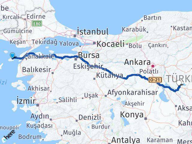 Çanakkale Gökçeada Kırşehir Arası Kaç Km - Yol Haritası