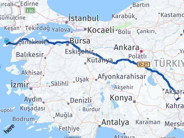 Çanakkale Gökçeada Niğde Arası Kaç Km - Yol Haritası