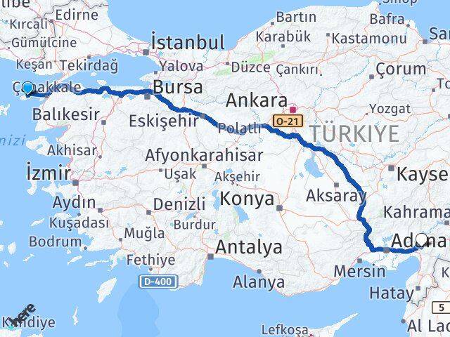 Çanakkale Gökçeada Osmaniye Arası Kaç Km - Yol Haritası