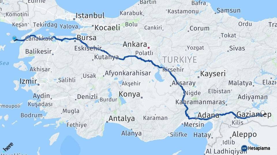 Çanakkale Gökçeada Şanlıurfa Arası Kaç Km - Yol Haritası