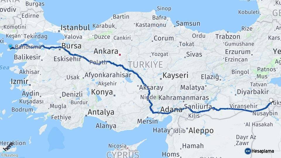 Çanakkale Gökçeada Şırnak Arası Kaç Km - Yol Haritası