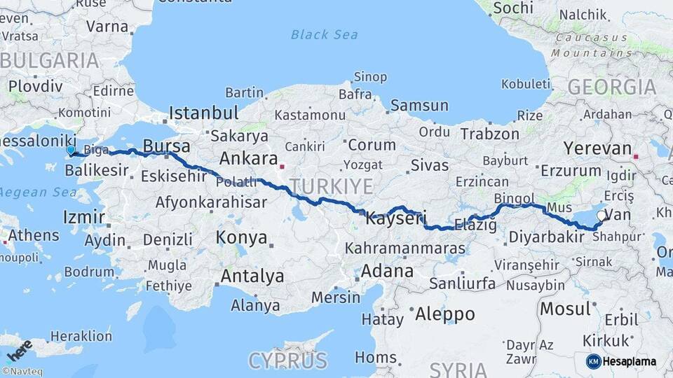 Çanakkale Gökçeada Van Arası Kaç Km - Yol Haritası