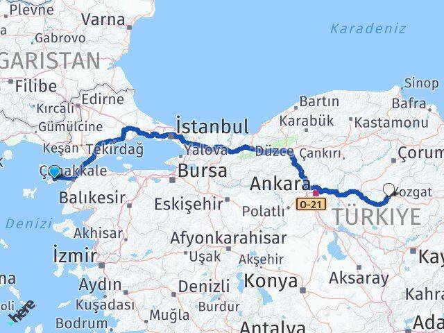 Çanakkale Gökçeada Yozgat Arası Kaç Km - Yol Haritası