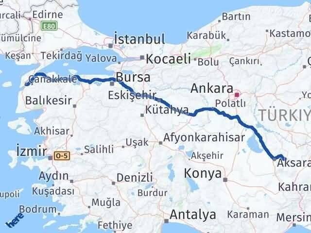 Çanakkale Gülağaç Aksaray Arası Kaç Km - Yol Haritası