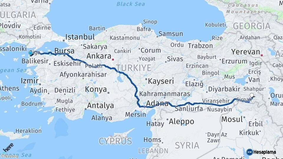 Çanakkale Hakkari Arası Kaç Km - Yol Haritası