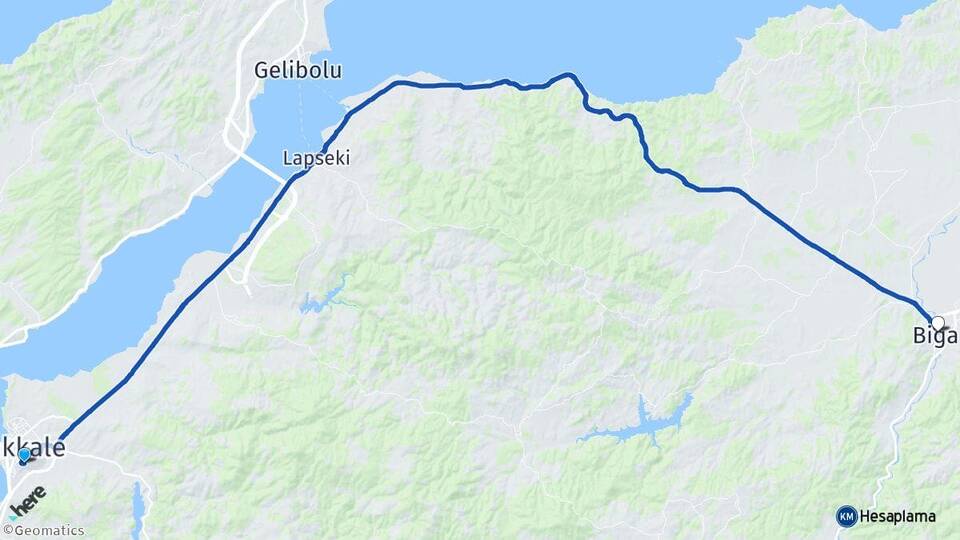 Çanakkale Havalimanı Biga Çanakkale Arası Kaç Km - Yol Haritası
