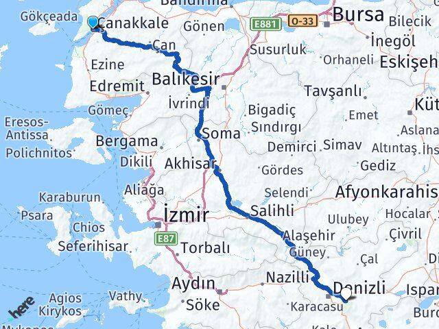 Çanakkale Honaz Denizli Arası Kaç Km - Yol Haritası