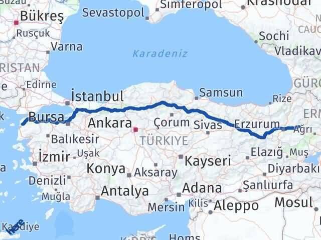 Çanakkale Horasan Erzurum Arası Kaç Km - Yol Haritası