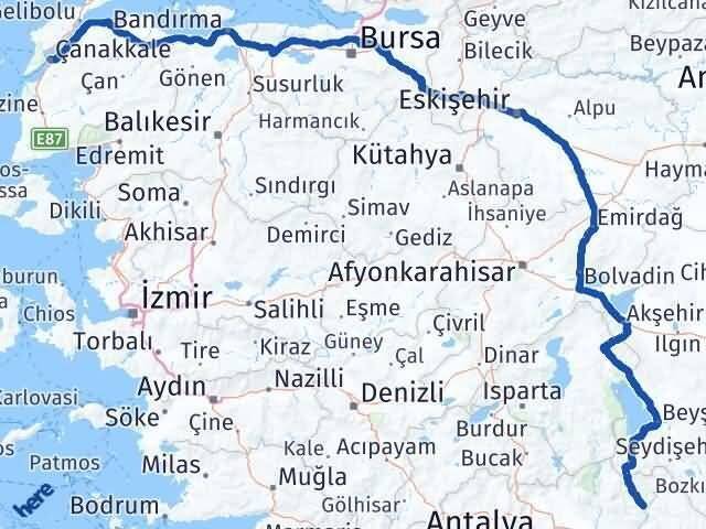 Çanakkale İbradı Antalya Arası Kaç Km - Yol Haritası