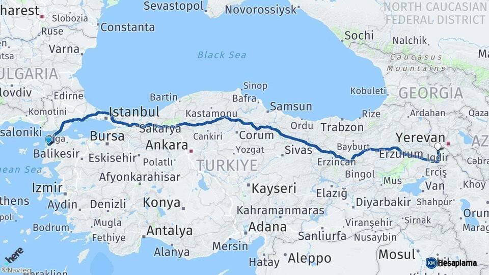 Çanakkale Iğdır Arası Kaç Km - Yol Haritası