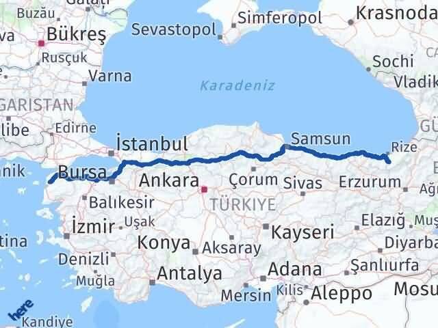 Çanakkale İkizdere Rize Arası Kaç Km - Yol Haritası