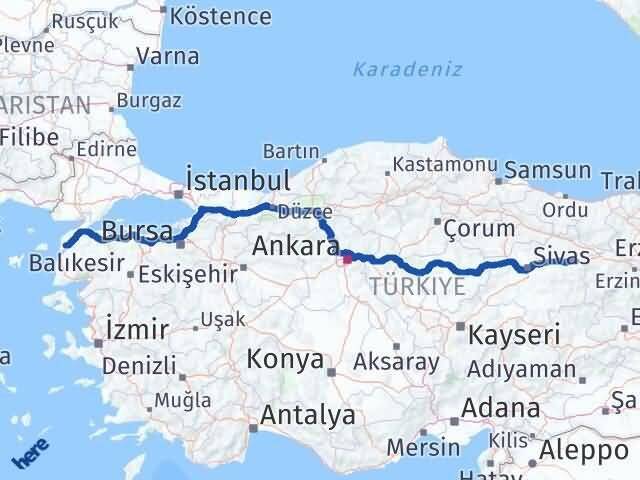 Çanakkale İmranlı Sivas Arası Kaç Km - Yol Haritası