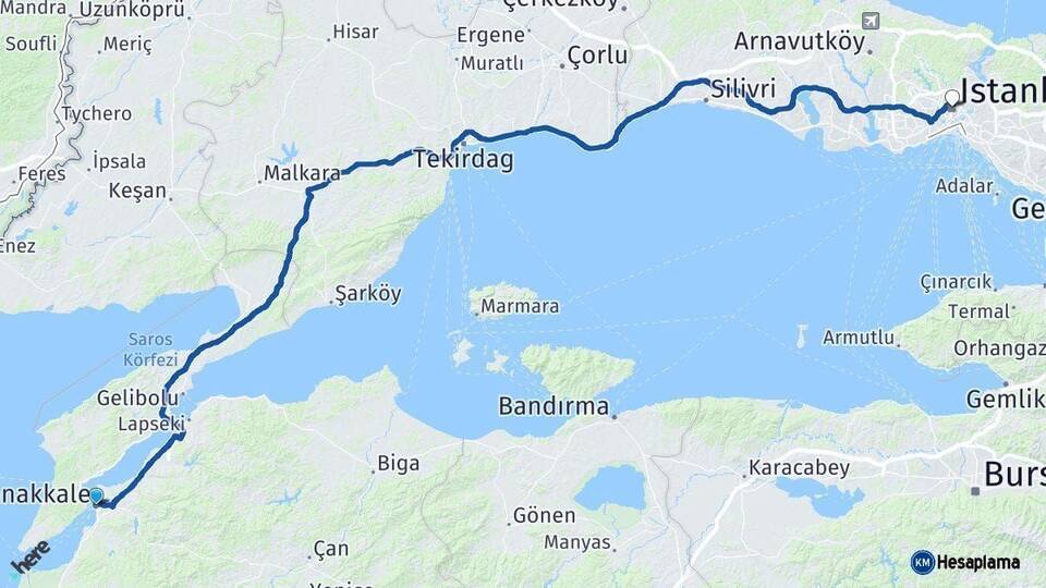 Çanakkale İstanbul Arası Kaç Km - Yol Haritası