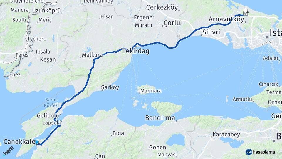 Çanakkale İstanbul Havalimanı Arası Kaç Km - Yol Haritası
