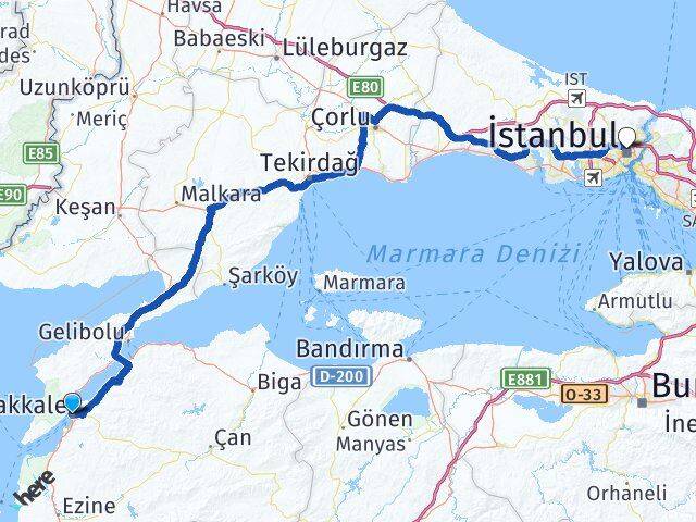 Çanakkale Kağıthane İstanbul Arası Kaç Km - Yol Haritası