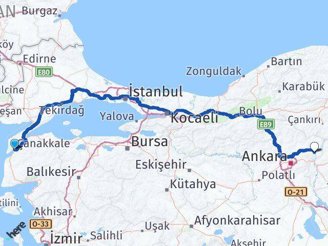 Çanakkale Kalecik Ankara Arası Kaç Km - Yol Haritası
