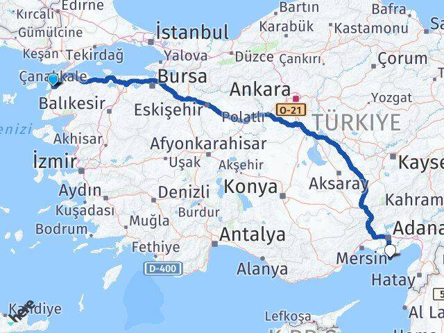 Çanakkale Karataş Adana Arası Kaç Km - Yol Haritası