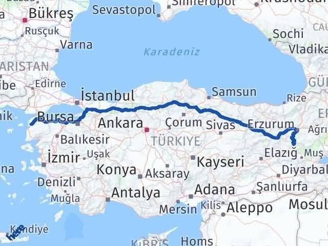 Çanakkale Karlıova Bingöl Arası Kaç Km - Yol Haritası