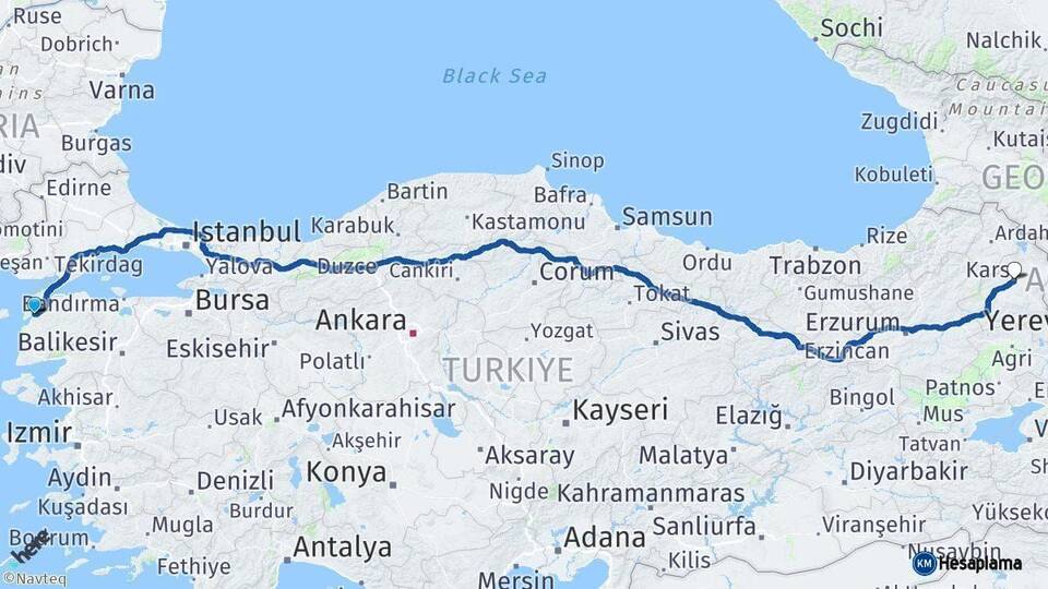 Çanakkale Kars Arası Kaç Km - Yol Haritası