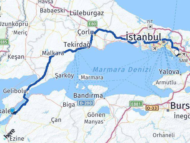 Çanakkale Kartal İstanbul Arası Kaç Km - Yol Haritası