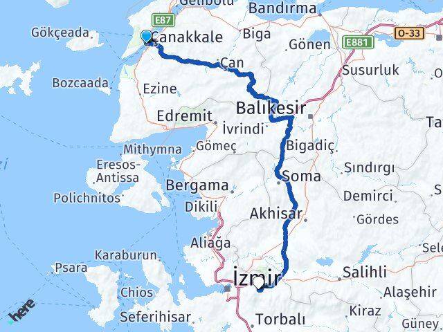 Çanakkale Kemalpaşa İzmir Arası Kaç Km - Yol Haritası