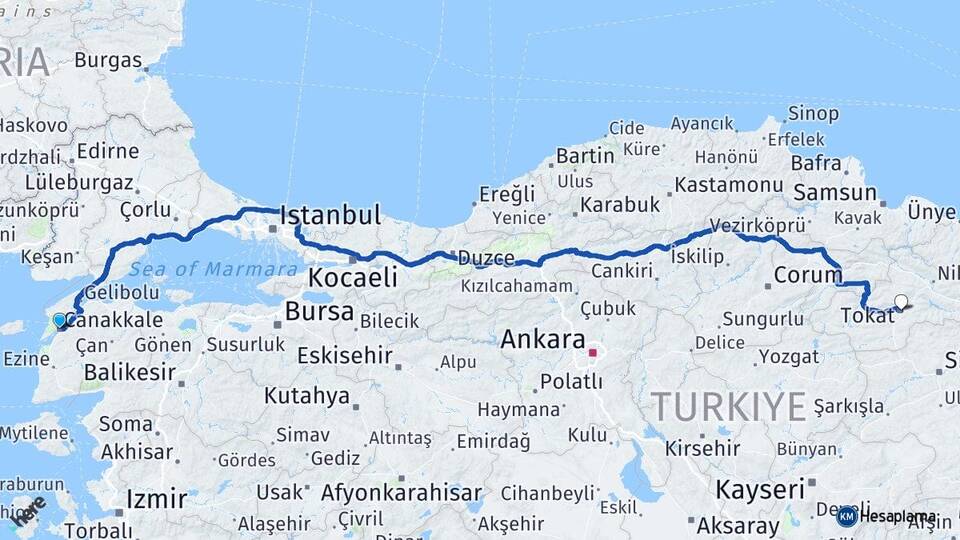 Çanakkale Kirazlı Arası Kaç Km - Yol Haritası
