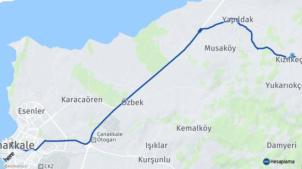 Kızılkeçili Çanakkale Arası Kaç Km - Yol Tarifi