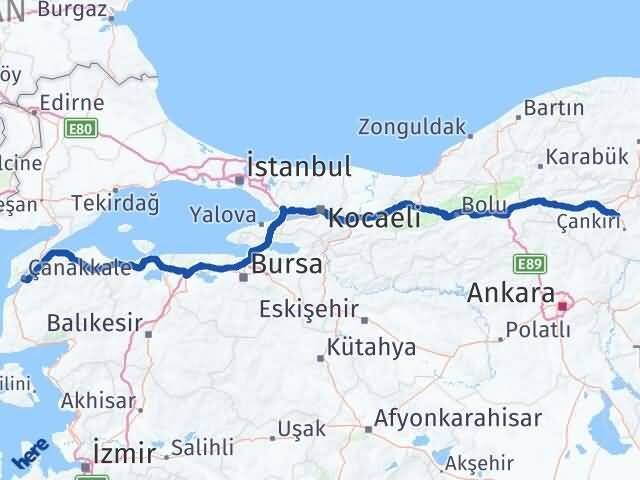 Çanakkale Korgun Çankırı Arası Kaç Km - Yol Haritası