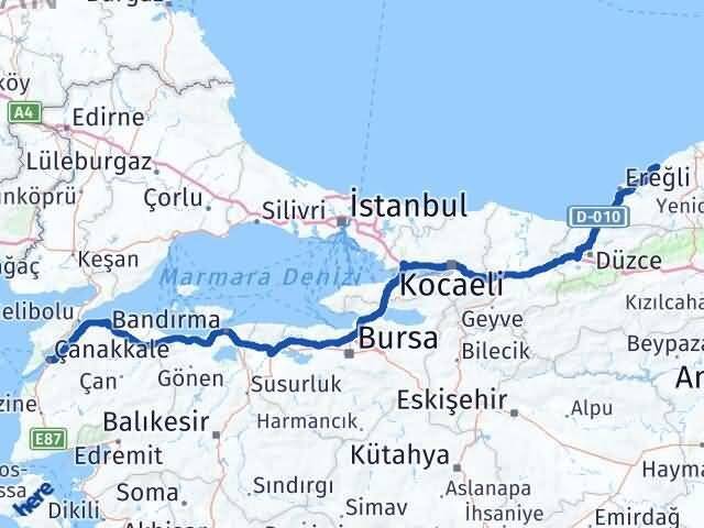 Çanakkale Kozlu Zonguldak Arası Kaç Km - Yol Haritası