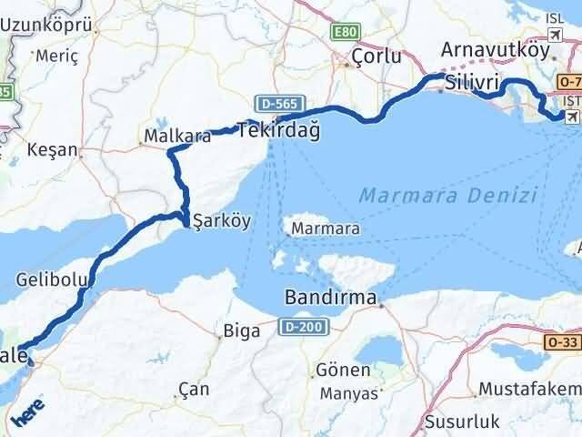 Çanakkale Küçükçekmece İstanbul Arası Kaç Km - Yol Haritası