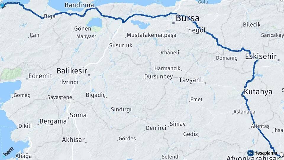 Lapseki Afyonkarahisar Arası Kaç Km - Yol Tarifi