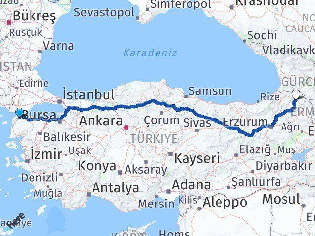 Çanakkale Lapseki Ardahan Arası Kaç Km - Yol Haritası