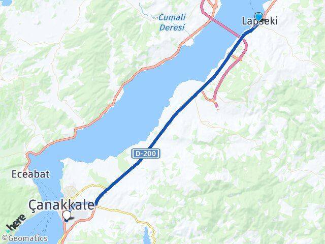 Çanakkale Lapseki Barbaros Arası Kaç Km - Yol Haritası