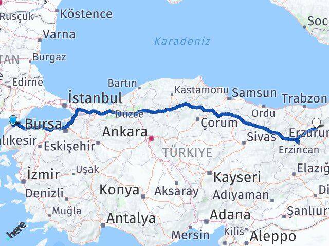 Çanakkale Lapseki Bayburt Arası Kaç Km - Yol Haritası