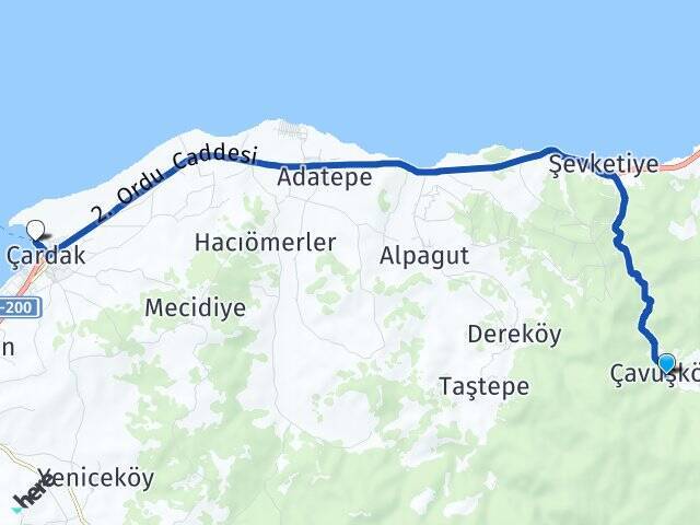 Çavuşköy Çardak Feribot Terminali Arası Kaç Km - Yol Tarifi