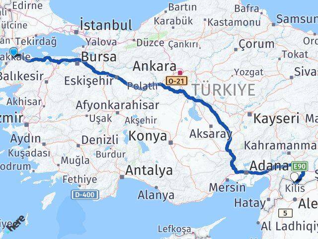Çanakkale Lapseki Kilis Arası Kaç Km - Yol Haritası