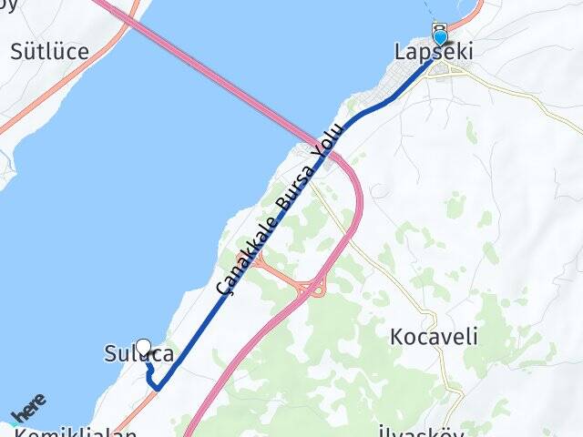 Çanakkale Lapseki Suluca Lapseki Arası Kaç Km - Yol Haritası