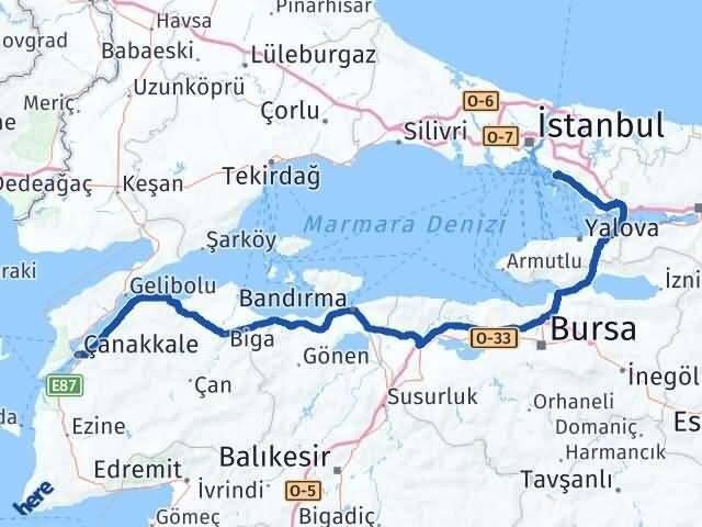 Çanakkale Maltepe İstanbul Arası Kaç Km - Yol Haritası